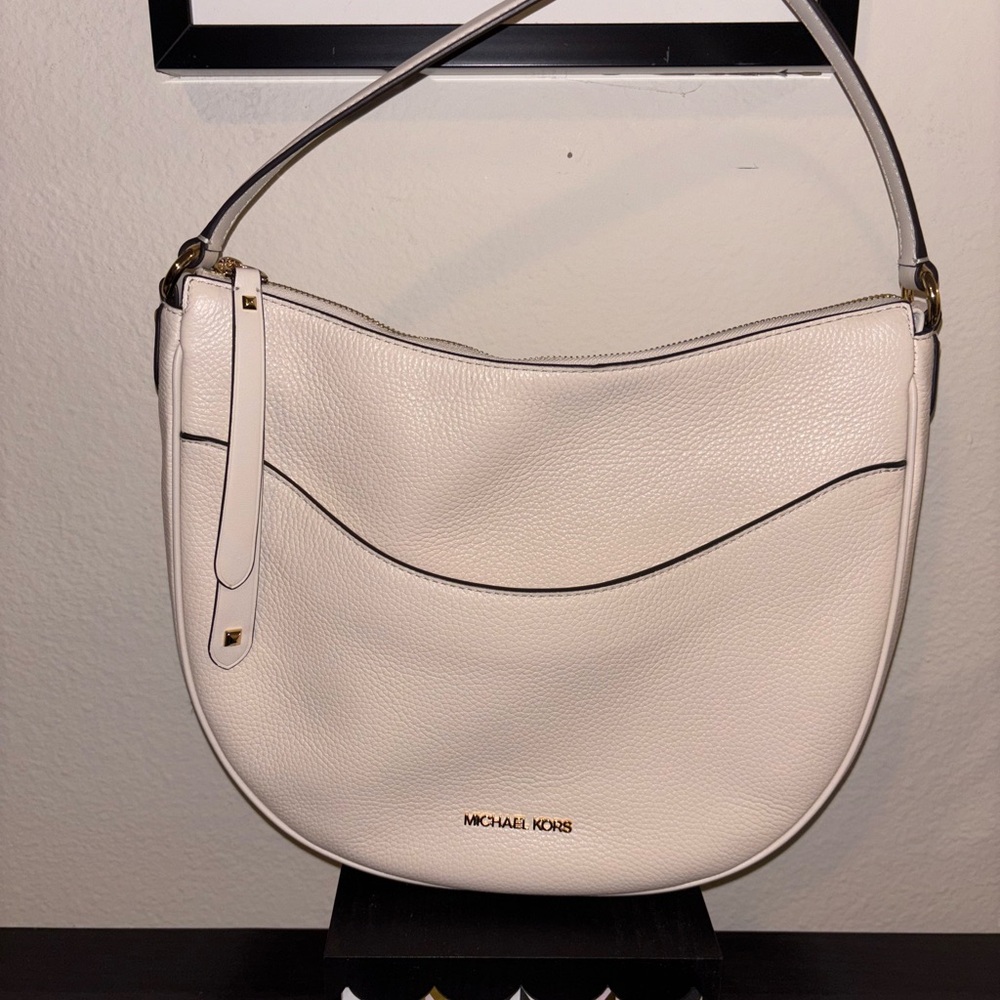 Michael Kors Cream Cresent Bag with Textured Leather